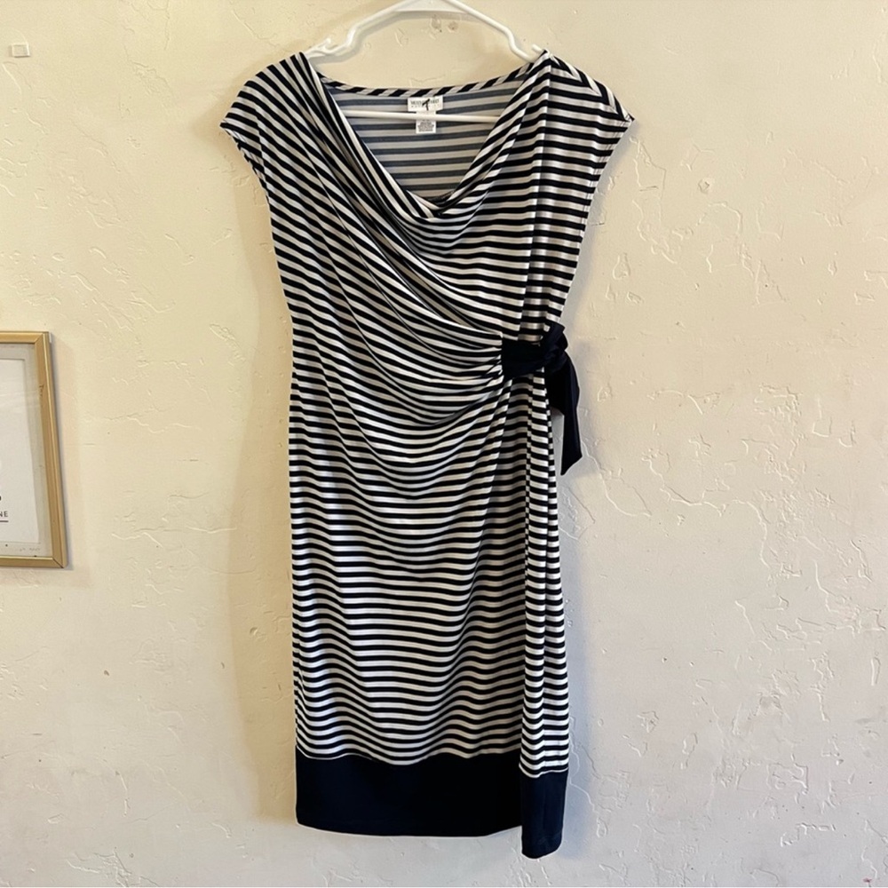 Motherhood Maternity Blue & White Striped Cowl Neck Dress Small